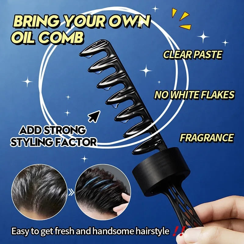 2 in 1 Hair Wax Gel with Wide Tooth Comb Men Long-lasting Fluffy Hair Styling Oil Hair Styling Cream Liquid Fluffy Comb 280ml